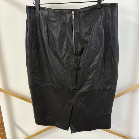 Karen Millen Black Genuine Leather Skirt (Sz 10) Lamb Leather Straight Office - Picture 2 of 6